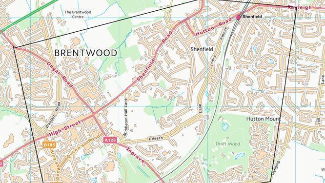 A map of Brentwood High Street
