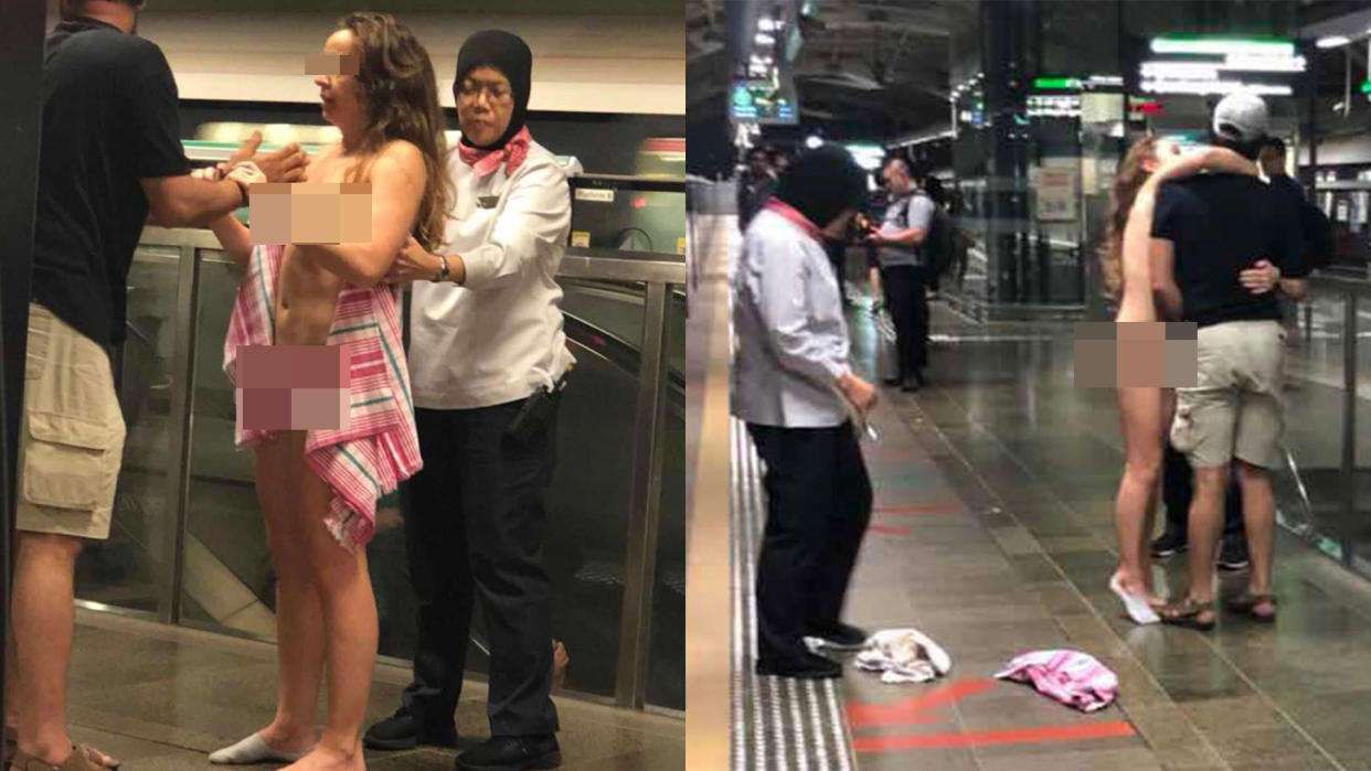 (Woman who stripped naked at Pioneer MRT station on 6 June 2018. Photos: Social media)