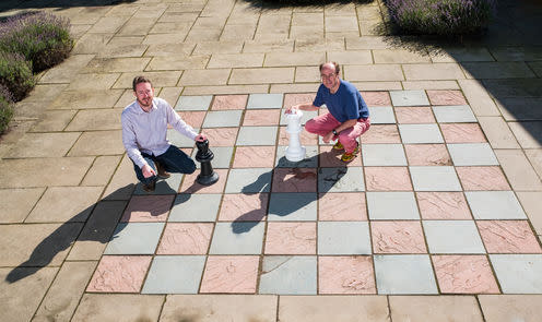 <span class="caption">Peter Nightingale (left) and Ian Gent with two of the eight queens needed for the '8-queen' problem.</span> <span class="attribution"><span class="source">Stuart Nicol/University of St Andrews</span>, <span class="license">Author provided</span></span>