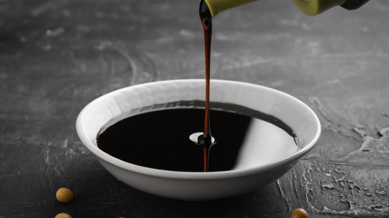 soy sauce poured into bowl