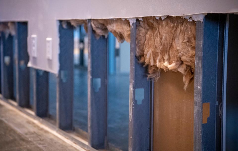 Part of the walls in the southwest branch of the Monroe County Public Library had to be removed, along with the insulation, after a flood in January.