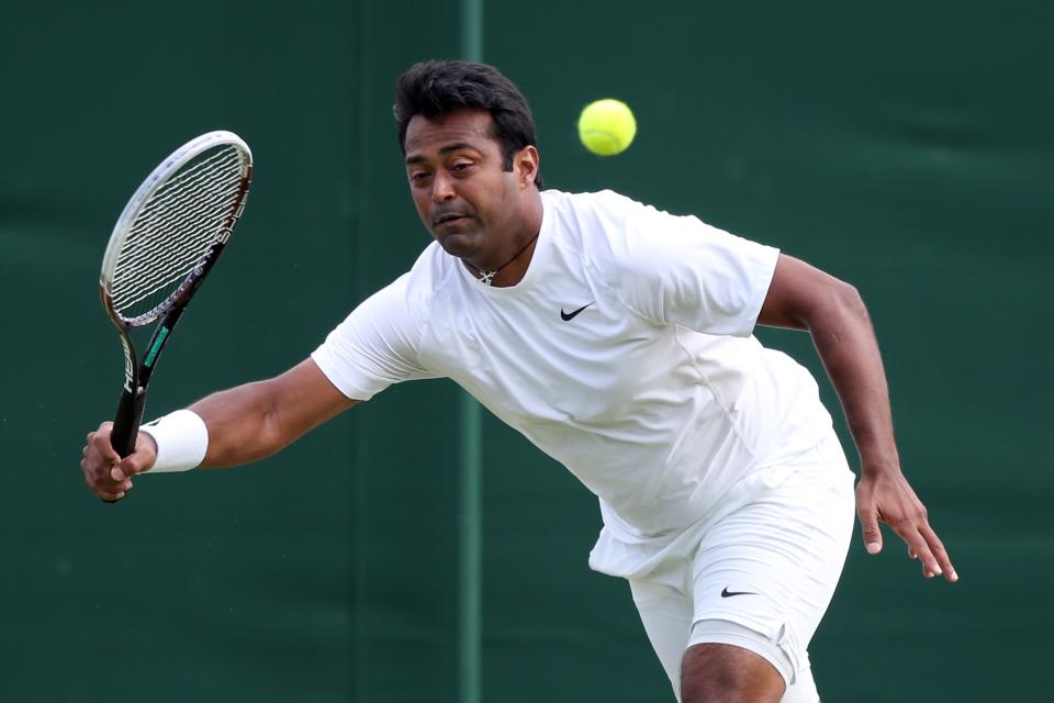 Seen here at Wimbledon in July, Leander Paes was a last-minute addition to the Indian Davis Cup squad. (Photo by Steve Bardens/Getty Images)