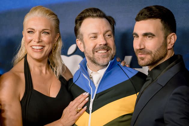 Hannah with co-stars Jason Sudeikis and Brett Goldstein