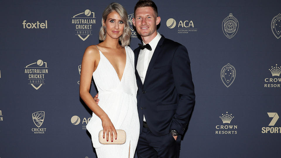 Cameron Bancroft and partner Caitlin Paris. (Photo by Graham Denholm/Getty Images)