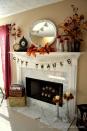 <p>Remind your dinner guests what the holiday is all about with this simple and sweet fireplace banner.</p><p><strong>Get the tutorial at <a href="http://thefrugalhomemaker.com/2011/11/17/thanksgiving-banner-for-the-fireplace/" rel="nofollow noopener" target="_blank" data-ylk="slk:The Frugal Homemaker" class="link ">The Frugal Homemaker</a>. </strong> </p>