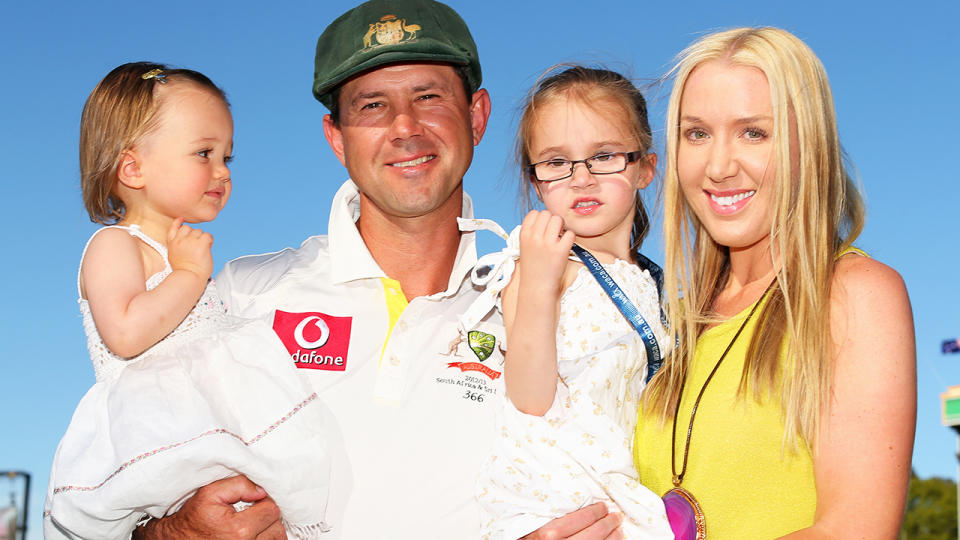 Ricky Ponting, pictured here with daughters Emmy and Matisse and wife Rianna.