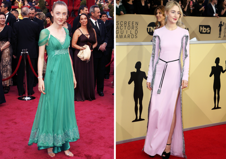 Left: At the 2008 Oscars. Right: At the 2018 SAG Awards.