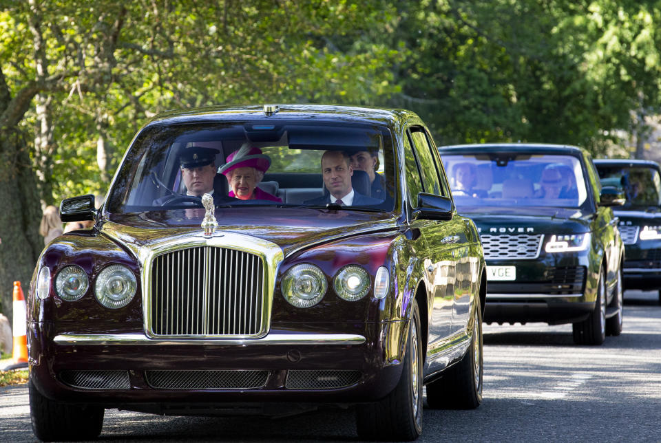 Prince William travelled up front on the way to Crathie Kirk Church [Image: Getty]