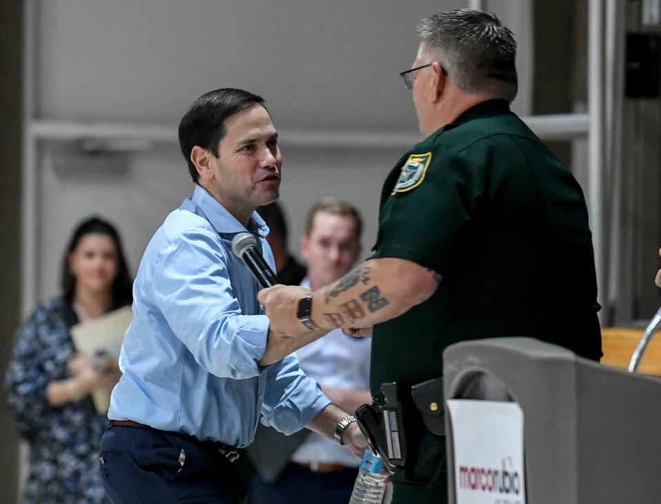 U.S. Sen. Marco Rubio was introduced to the crowd by Brevard County Sheriff Wayne Ivey during Rubio's "Hot Dogs, Apple Pie and Marco Rubio" campaign stop at Melbourne Auditorium.