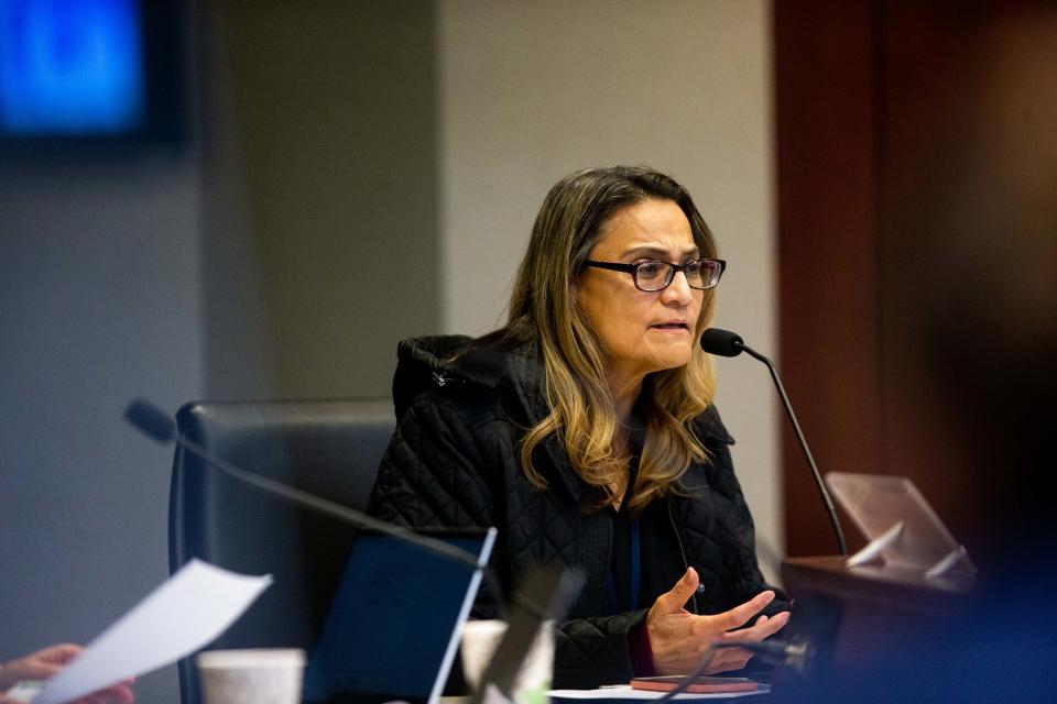 Commissioner Lucy Ebel speaks during the Ottawa County Board of Commissioner's meeting Tuesday, March 14, 2023, in West Olive. 