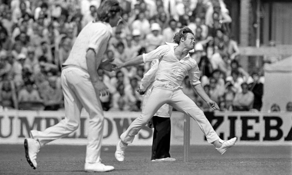 <span>Mike Procter bowling for Gloucestershire in the Benson & Hedges Cup semi-final against Hampshire in Southampton, 1977.</span><span>Photograph: Patrick Eagar/Popperfoto/Getty</span>