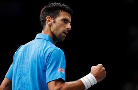 Tennis - Paris Masters tennis tournament third round - Novak Djokovic of Serbia v Grigor Dimitrov of Bulgaria - Paris, France - 3/11/2016 - Novak Djokovic of Serbia reacts. REUTERS/Gonzalo Fuentes