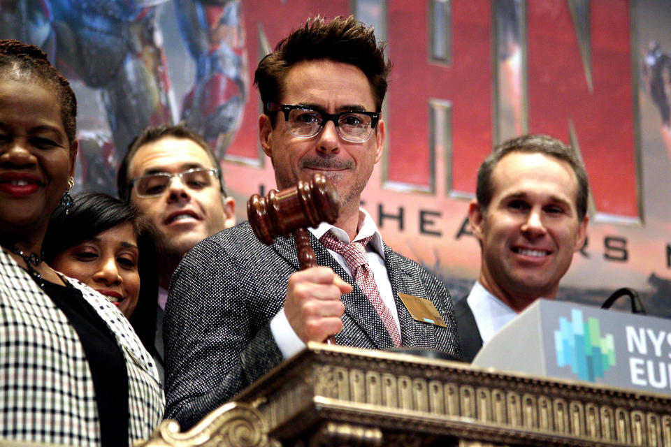 NEW YORK, NY - APRIL 30:  Robert Downey Jr. rings the opening bell at the New York Stock Exchange on April 30, 2013 in New York City.  (Photo by Steve Mack/FilmMagic)