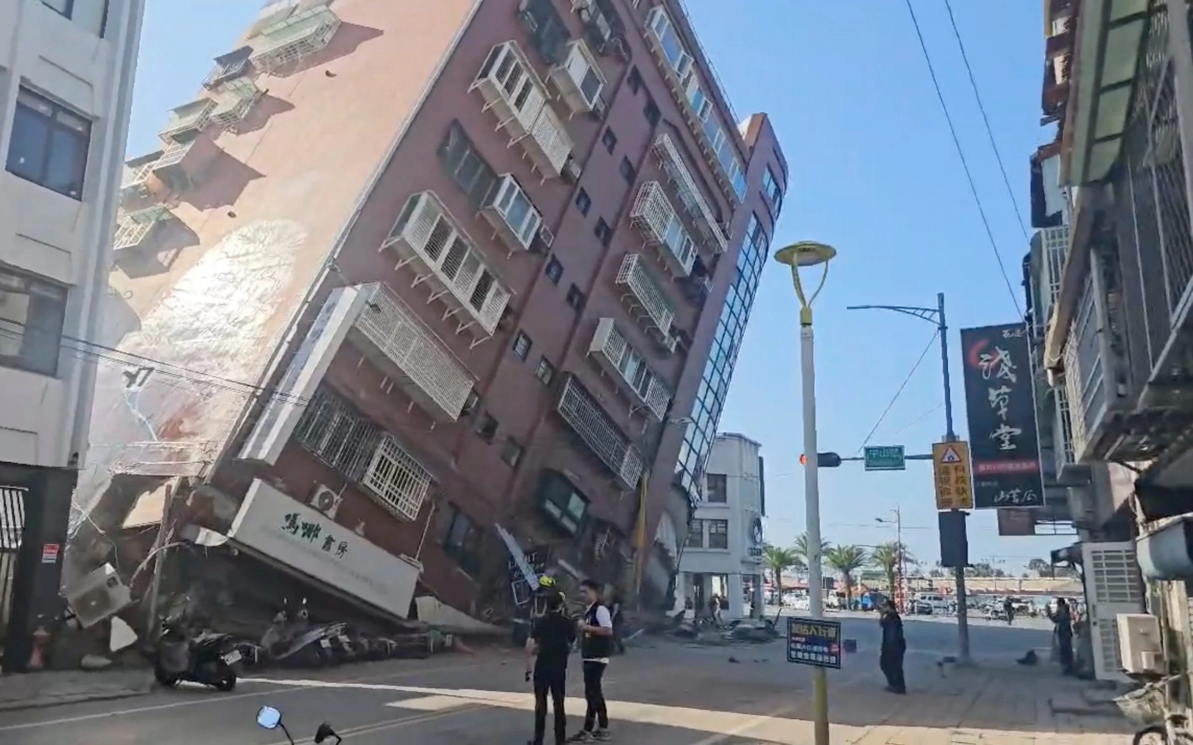 A partially collapsed building in Hualien, eastern Taiwan