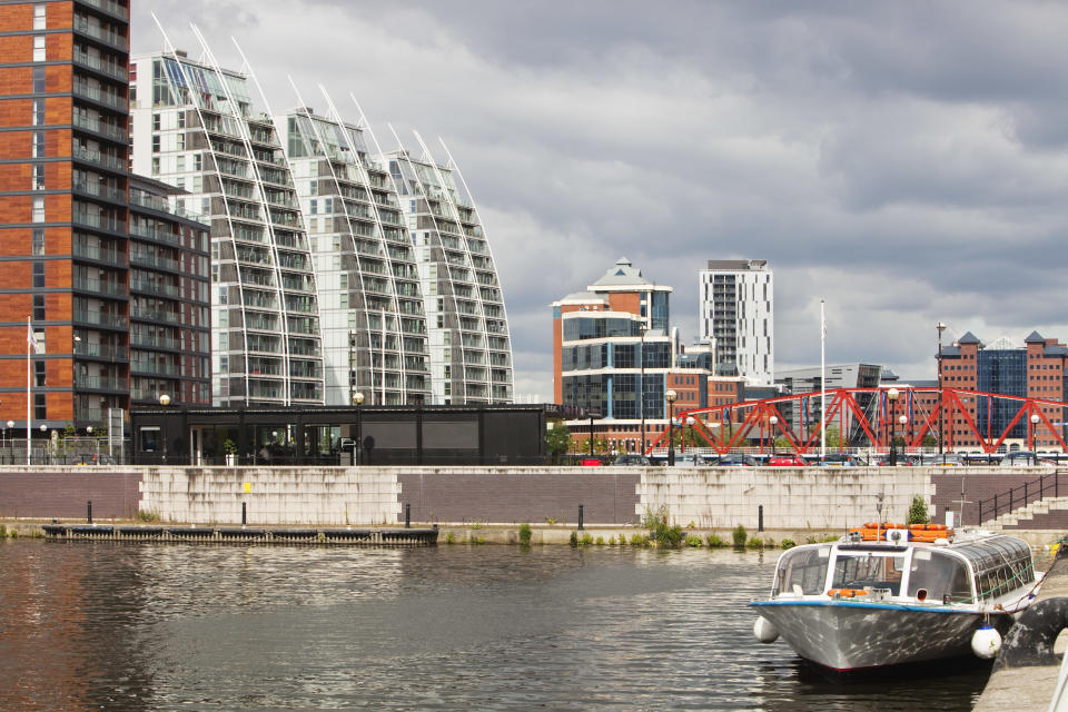 New apartment blocks at Salford Quays in Manchester, UK. (Photo by Ashley Cooper/Construction Photography/Avalon/Getty Images)