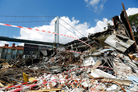 Ruins of partly demolished Reina, a nightclub where a gunman killed 39 people on New Year's Day in an attack claimed by Islamic State, are seen in Istanbul, Turkey May 23, 2017. REUTERS/Murad Sezer