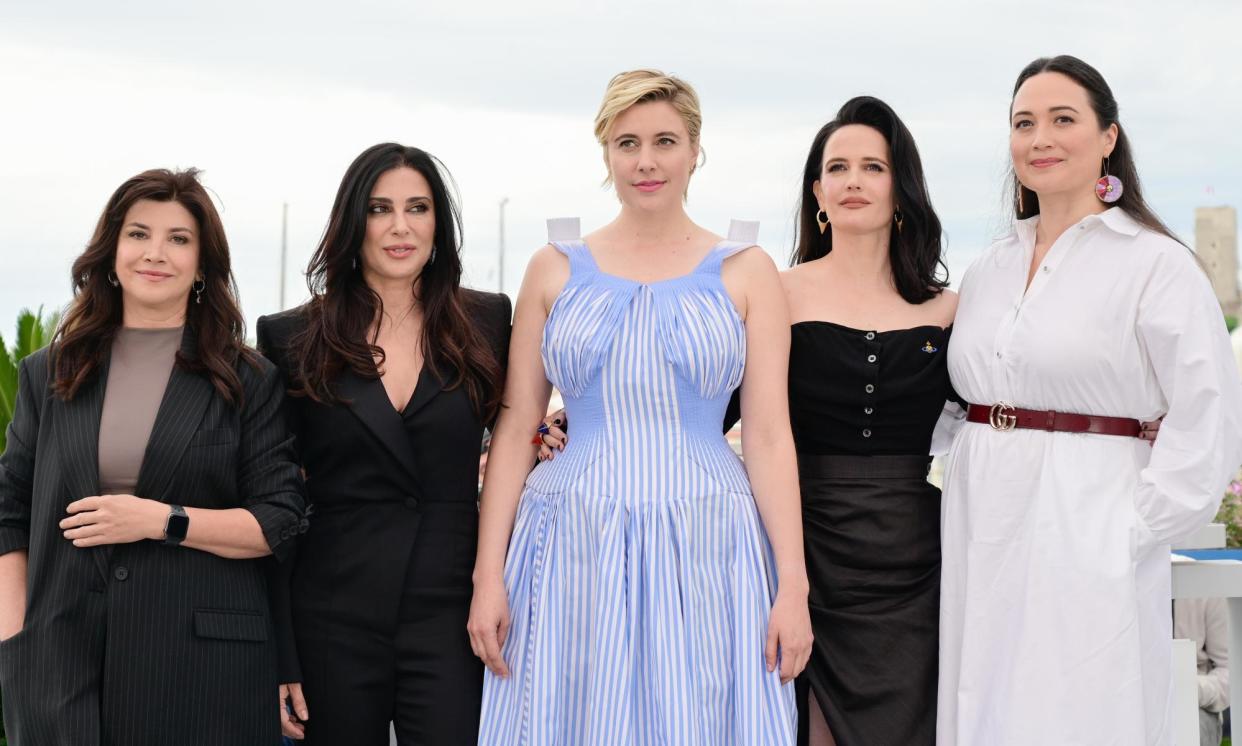 <span>Members of the jury – (from left) Ebru Ceylan, Nadine Labaki, Greta Gerwig, Eva Green and Lily Gladstone at the 2024 Cannes film festival.</span><span>Photograph: Stéphane Cardinale/Corbis/Getty Images</span>