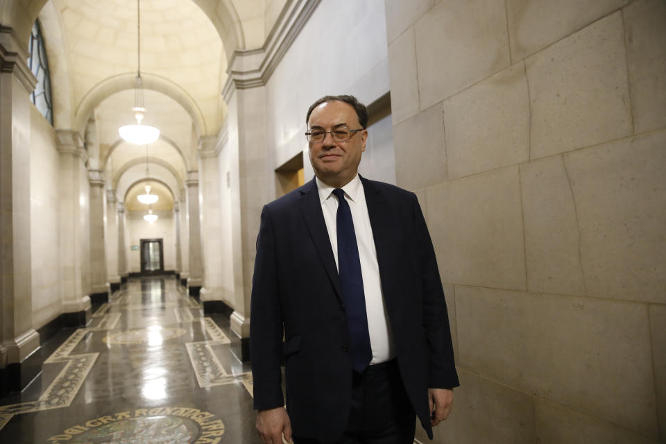 The new Governor of the Bank of England, Andrew Bailey, during a photo call on his first day inside the central bank's headquarters in London.