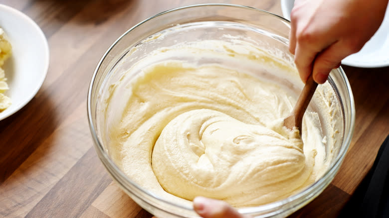 Gently mixing batter