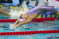 Regan Smith starts on her way to winning the women's 200-meter backstroke event at the U.S. national championships swimming meet in Indianapolis, Wednesday, June 28, 2023. (AP Photo/Michael Conroy)