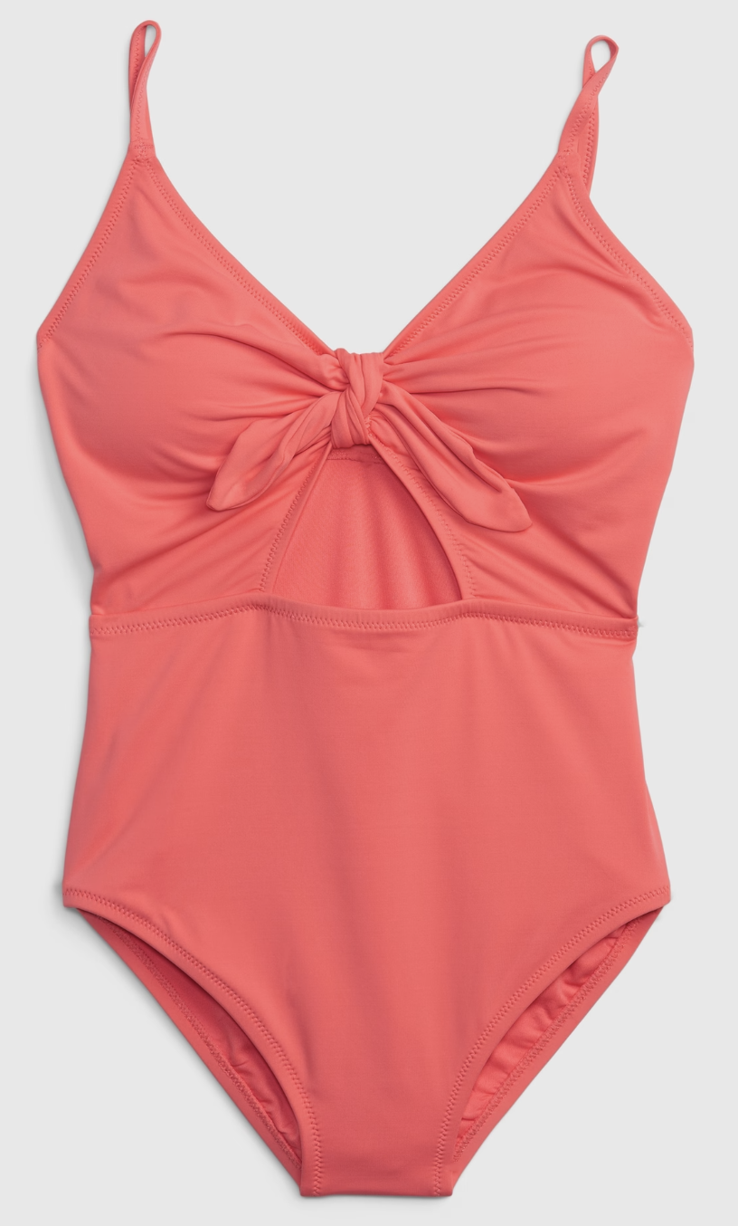 coral one piece with tie front