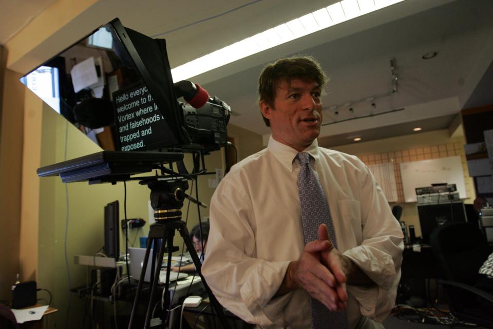 Michael Voris, pictured here in October 2008 at his studio in Ferndale, spoke about his Real Catholic TV station, and trying to reach young Catholics, some of whom are leaving the church. It later became called Church Militant.