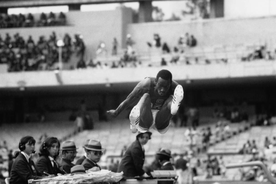 Bob Beamon competes in long jump at the 1968 Olympics