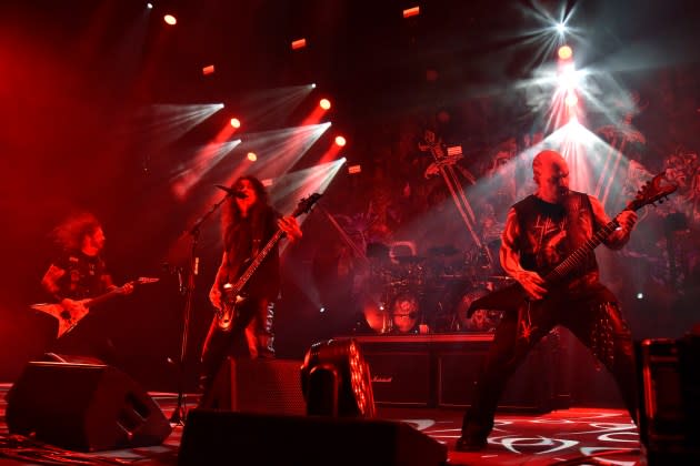 Slayer perform during the band's "Farewell Tour" at Oakland Arena on November 26, 2019 in Oakland, California. - Credit: Tim Mosenfelder/Getty Images