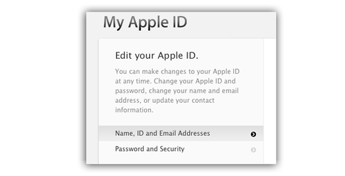 My Apple ID screen for iCloud