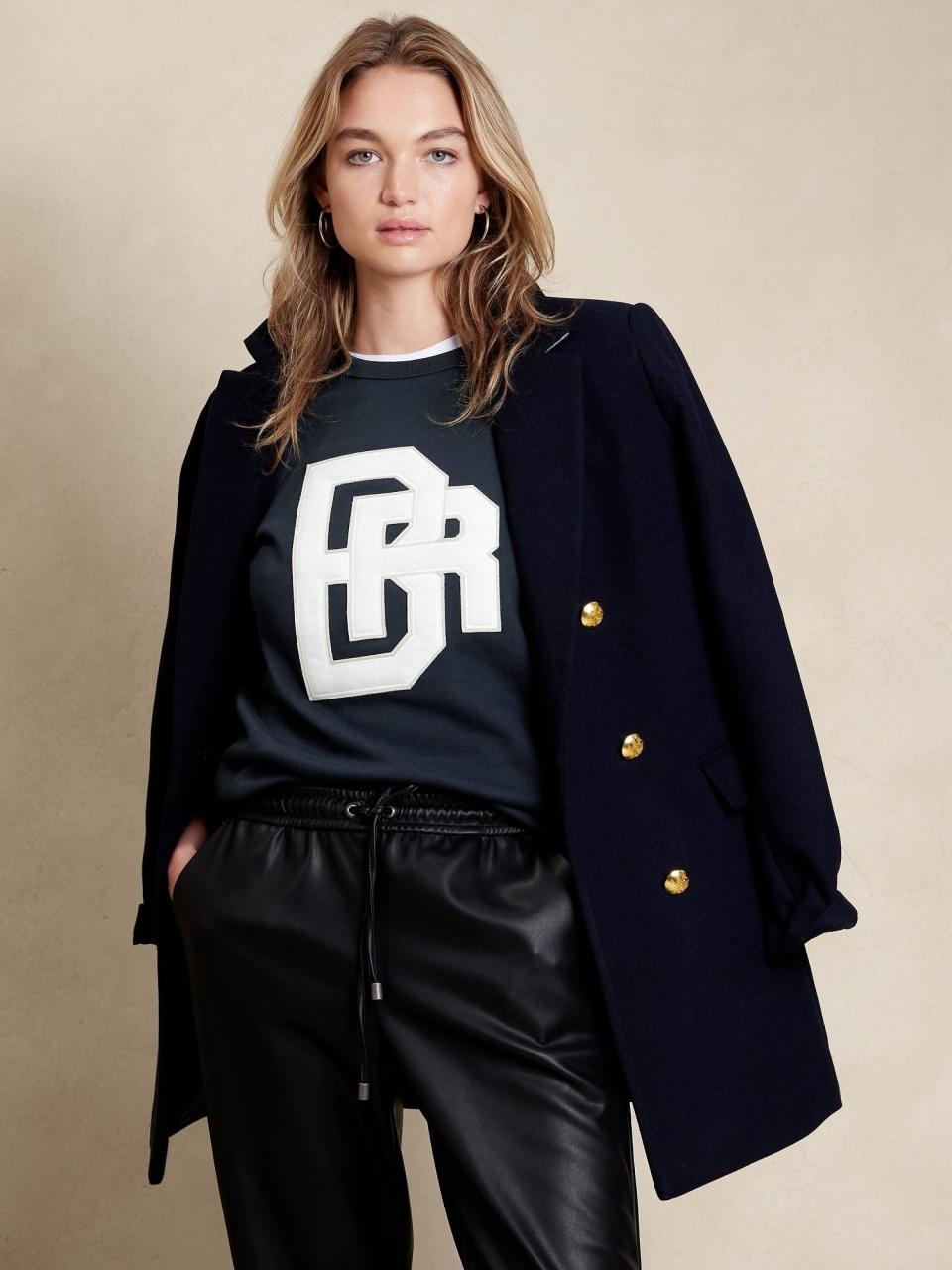 <p><strong>Banana Republic</strong></p><p>gapfactory.com</p><p><strong>$30.00</strong></p><p><a href="https://go.redirectingat.com?id=74968X1596630&url=https%3A%2F%2Fbananarepublicfactory.gapfactory.com%2Fbrowse%2Fproduct.do%3Fpid%3D504573001%23pdp-page-content&sref=https%3A%2F%2Fwww.cosmopolitan.com%2Fstyle-beauty%2Ffashion%2Fg38516423%2Fdark-academia-aesthetic-outfits%2F" rel="nofollow noopener" target="_blank" data-ylk="slk:Shop Now;elm:context_link;itc:0;sec:content-canvas" class="link ">Shop Now</a></p><p>For those who prefer to keep things casual, try a preppy sweatshirt paired with leather joggers and layered under a classic pea coat. It's comfy <em>and</em> seriously cute.</p>