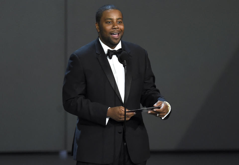 FILE - Kenan Thompson presents the award for outstanding drama series at the 70th Primetime Emmy Awards on Sept. 17, 2018, in Los Angeles. Thompson turns 43 on May 10. (Photo by Chris Pizzello/Invision/AP, File)