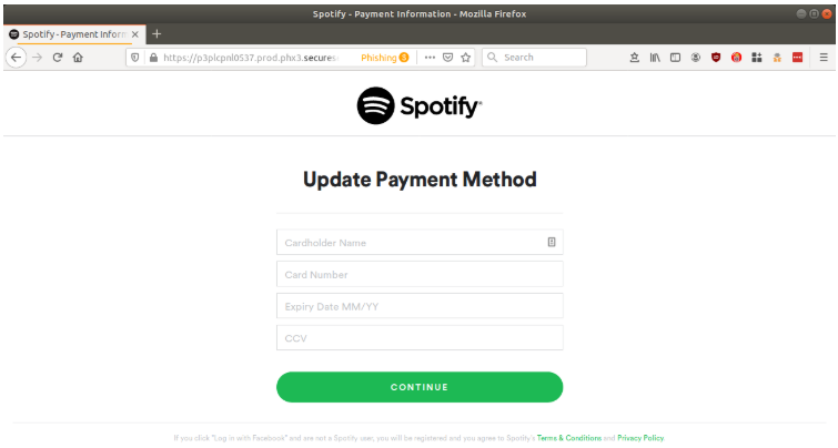 Spotify phishing scam doing the rounds via email. Source: MailGuard