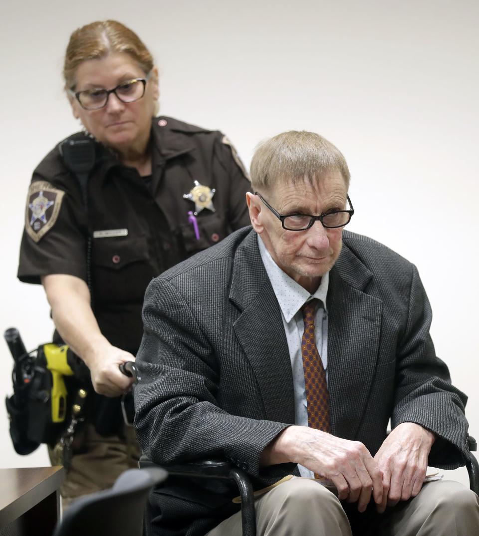 Defendant Gene Meyer, 68, is led from court while a jury deliberates. Meyer, is charged with first-degree murder and first-degree sexual assault with use of a dangerous weapon in Outagamie County Court on Tuesday, May 21, 2024 in Appleton, Wis. Gene Meyer, charged with sexually assaulting and murdering 60-year-old Betty Rolf in 1988. Meyer was arrested in Washington about 34 years later, in 2022, after a 2019 familial DNA search identified him as a suspect. Investigators learned Meyer had at one time lived a mile from where Rolf's body was found in 1988.
Wm. Glasheen USA TODAY NETWORK-Wisconsin