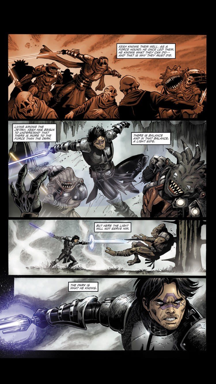 Dawn of the Jedi: Force War #1 page featuring Xesh the Force Hound.