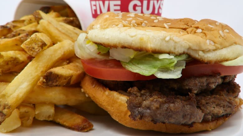 Five Guys fries, drink, and hamburger