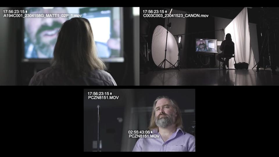 Production images from Matt Gallagher's upcoming documentary about Jason Nassr - the Windsor man behind Creeper Hunter TV. Nassr is pictured being interviewed.