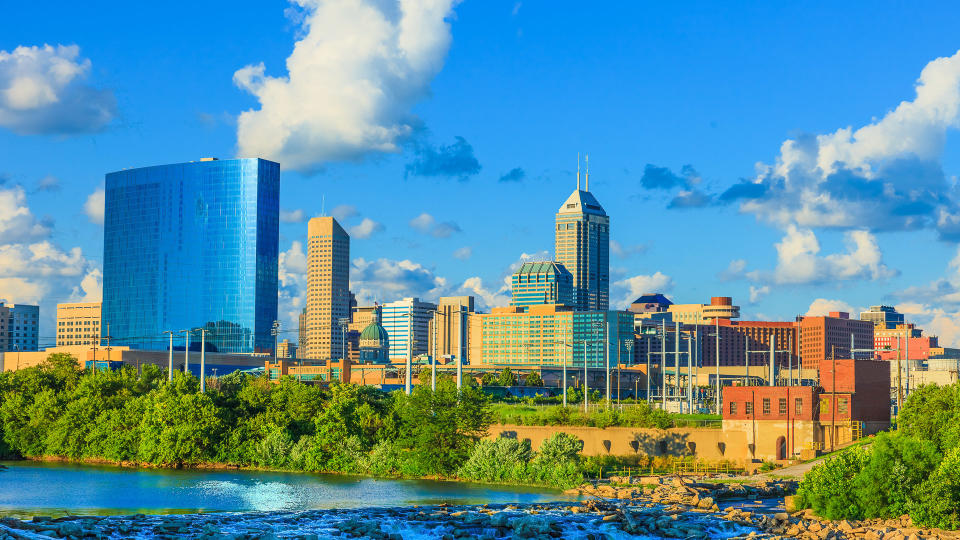 Indianapolis skyline with the White River, Indiana.