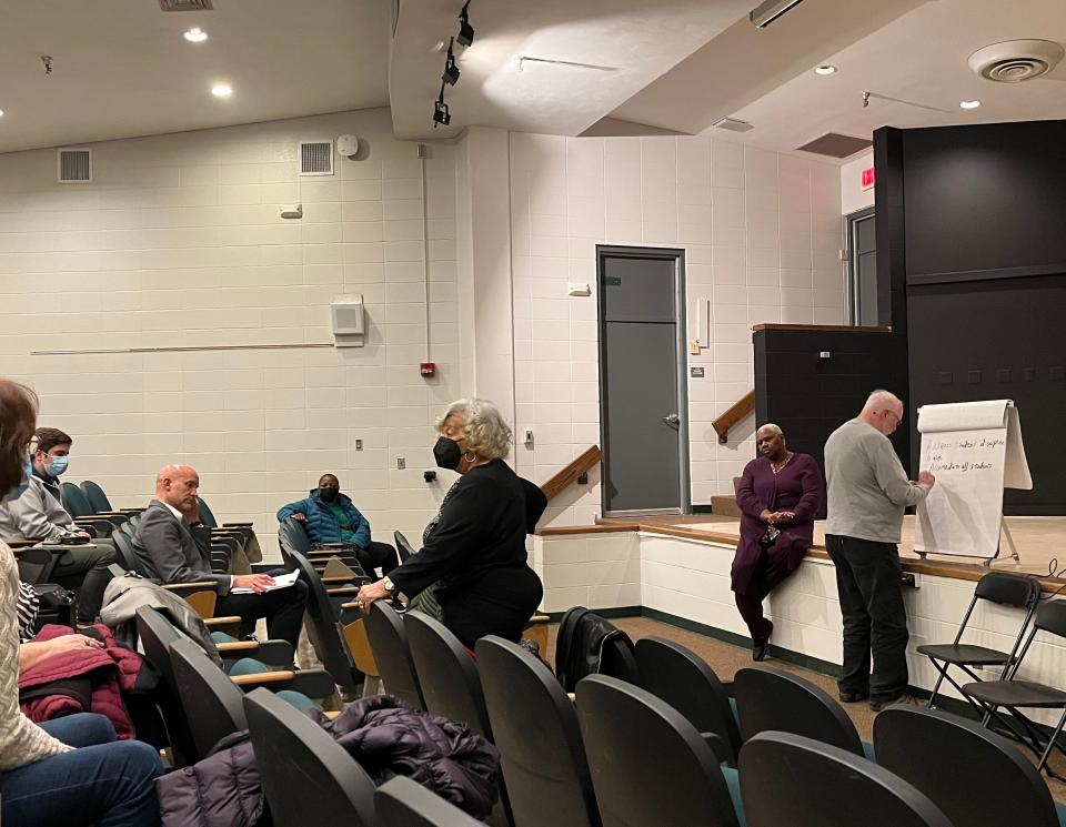 Community members gathered at the Northwest Junior High auditorium at 6 p.m. on March 30 for a community meeting hosted by the Black Voices Project, about a fight at the school a week before.