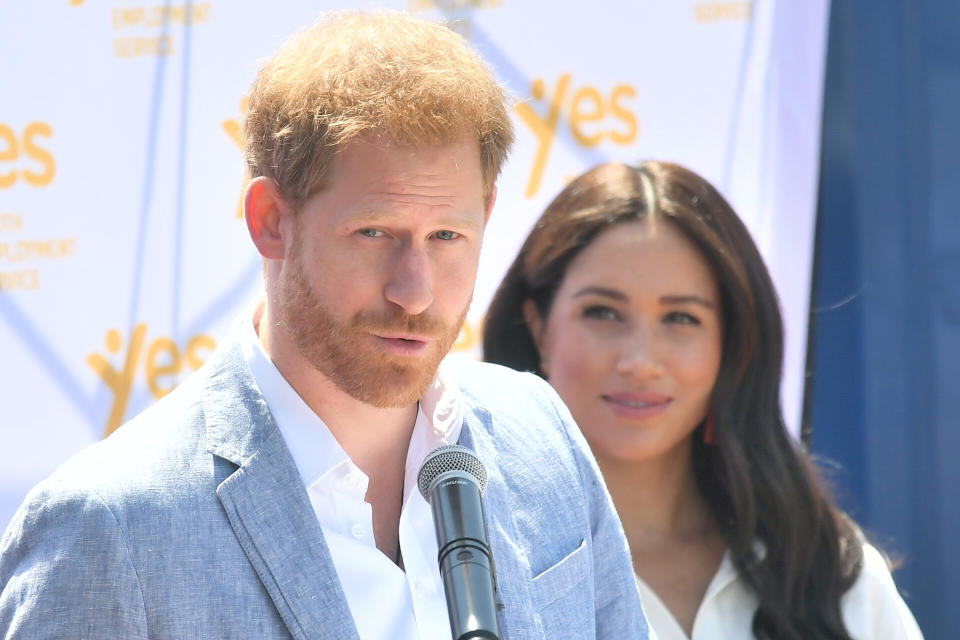 JOHANNESBURG, SOUTH AFRICA - OCTOBER 02: Prince Harry, Duke of Sussex and Meghan, Duchess of Sussex visit the township of Tembisa during their royal tour of South Africa on October 02, 2019 in Various Cities, South Africa. (Photo by Samir Hussein/WireImage)