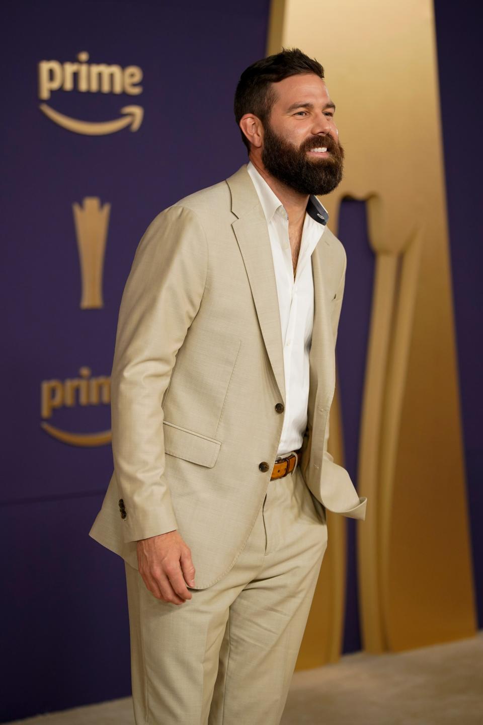 Jordan Davis walks the carpet at the 59th ACM Awards at the Ford Center at the Star in Frisco, Texas, Thursday, May 16, 2024.