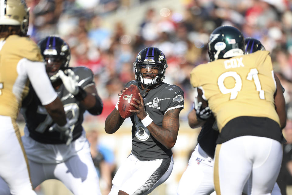 We won't get to see stars like quarterback Lamar Jackson play in a Pro Bowl game this season. (AP Photo/Doug Benc)