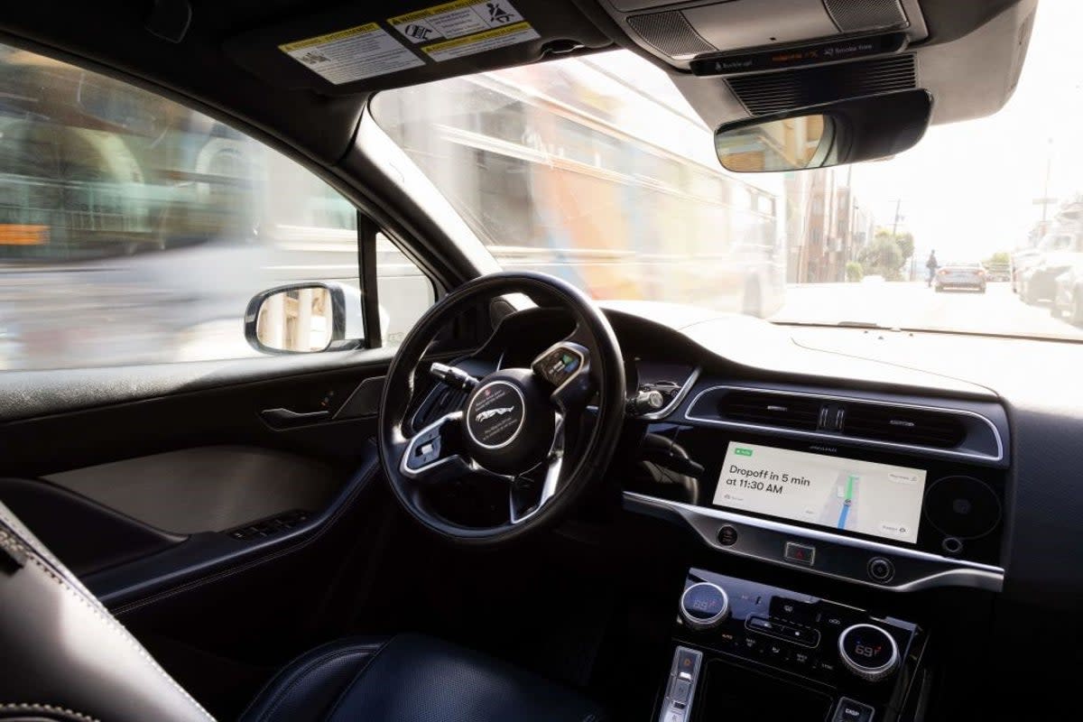 Inside a Waymo autonomous vehicle in San Francisco, on 17 November, 2023 (Getty Images)