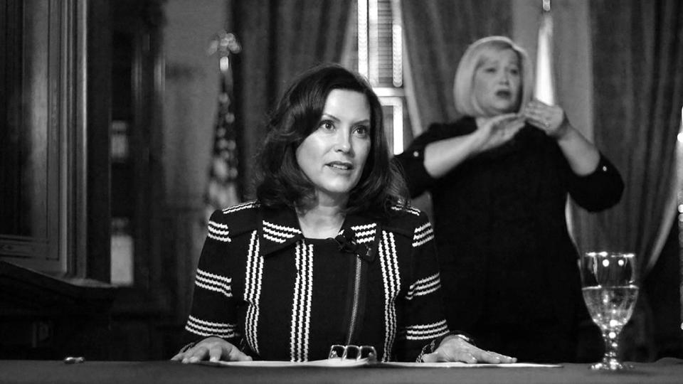 Michigan Gov. Gretchen Whitmer addresses the state during a speech in Lansing, Mich., Thursday, April 2, 2020. (Michigan Office of the Governor via AP)