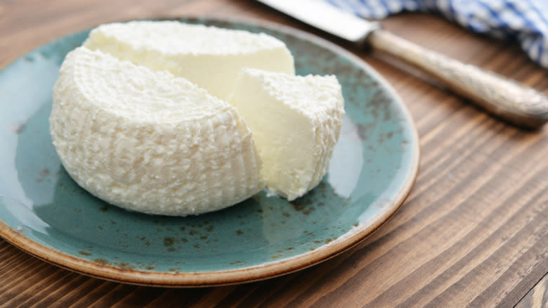 Fresh ricotta on plate 