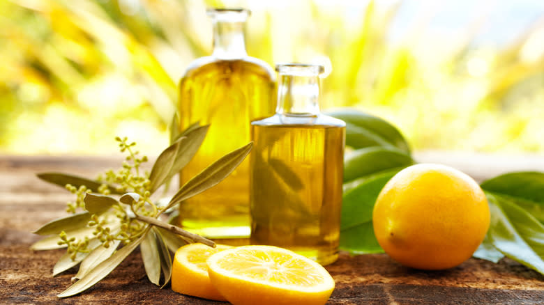 oil bottles with lemons