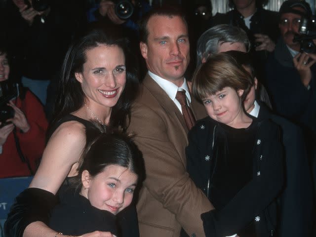 <p>Ron Galella, Ltd./Ron Galella Collection/Getty</p> Andie MacDowell, Rainey Qualley, Paul Qualley and Margaret Qualley at the Cinema II in New York City.