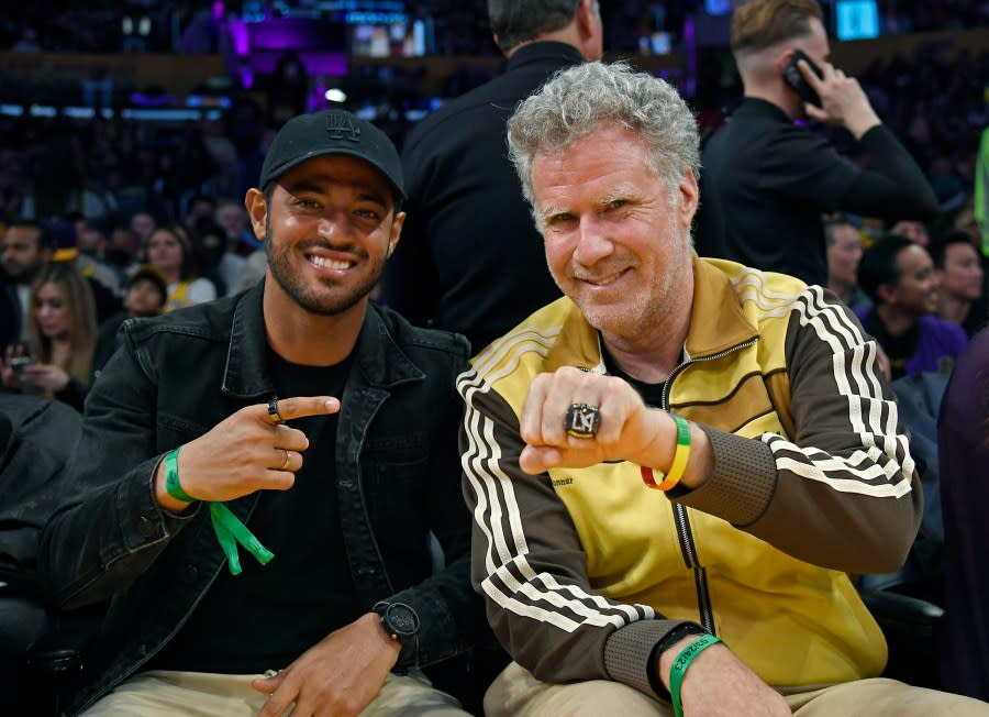 LOS ANGELES, CA – MARCH 24: Carlos Vela #10 of Los Angeles FC and actor\comedian Will Ferrell, a part-owner of the Los Angeles Football Club, attend the Oklahoma City Thunder and Los Angeles Lakers game at Crypto.com Arena on March 24, 2023 in Los Angeles, California. NOTE TO USER: User expressly acknowledges and agrees that, by downloading and or using this photograph, User is consenting to the terms and conditions of the Getty Images License Agreement. (Photo by Kevork Djansezian/Getty Images)