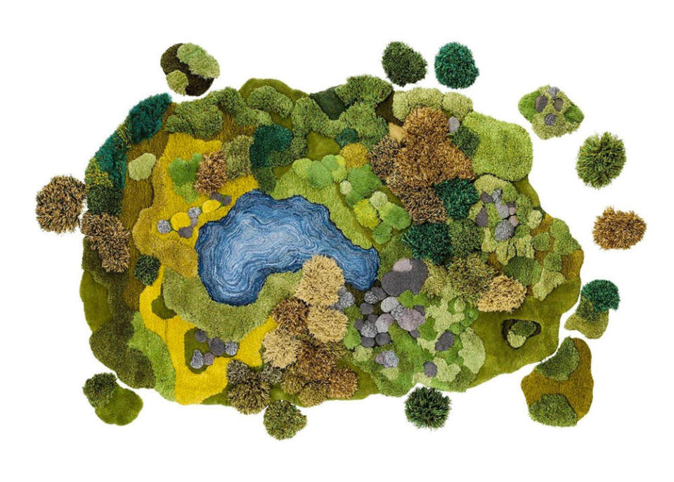 This plushy, landscape-style rug is made from carpet scraps