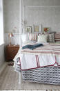 <p> For a relaxed country bedroom,  draw inspiration from global-inspired designs by blending embroidered patterns, weaves and subtle block prints on slubby linens. </p> <p> Choose an earthy palette of teal, terracotta and leaf green, brightened with a white or cream background. As a general rule, offset bold designs on cushions with smaller-scale prints on quilts and throws.  </p>