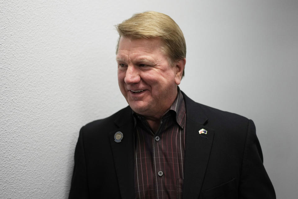 Jim Marchant, GOP nominee for secretary of state in Nevada, attends a campaign event Sunday, Nov. 6, 2022, in Las Vegas. (AP Photo/John Locher)